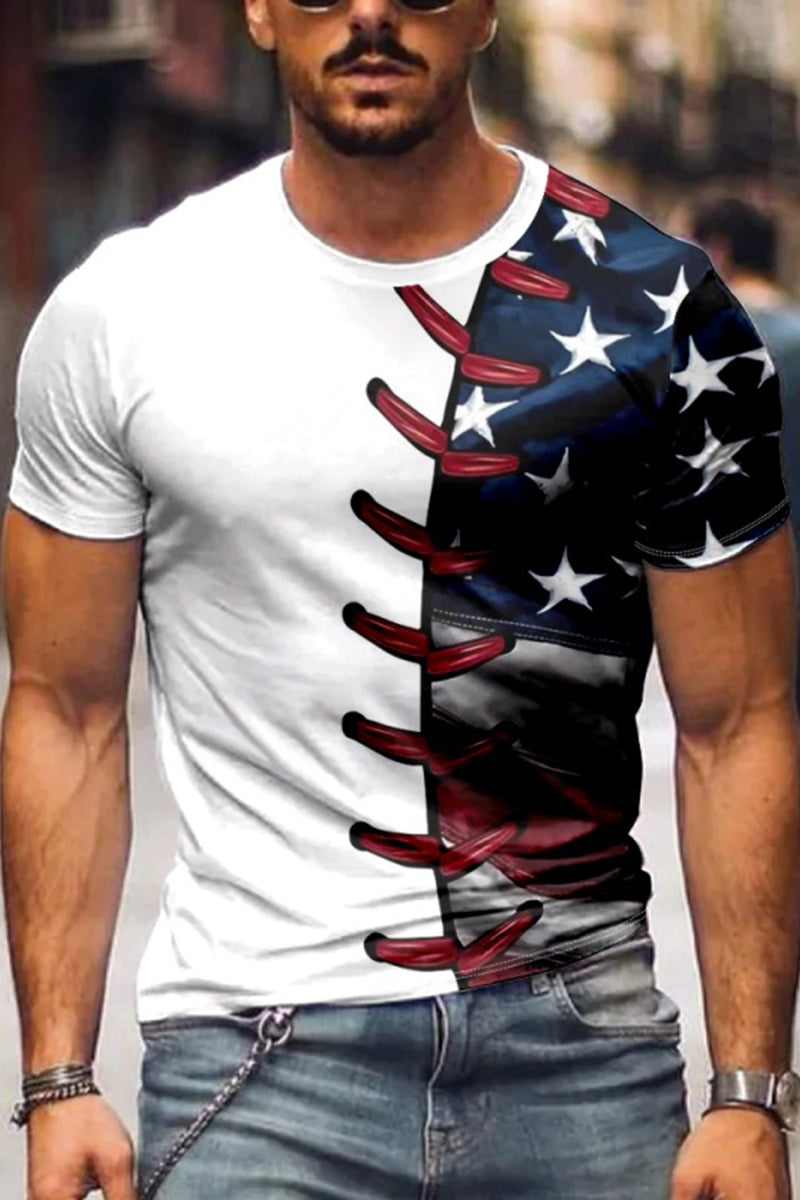 Men's Fashion Washing Short Sleeve Baseball Printed T-shirt Fashionpara