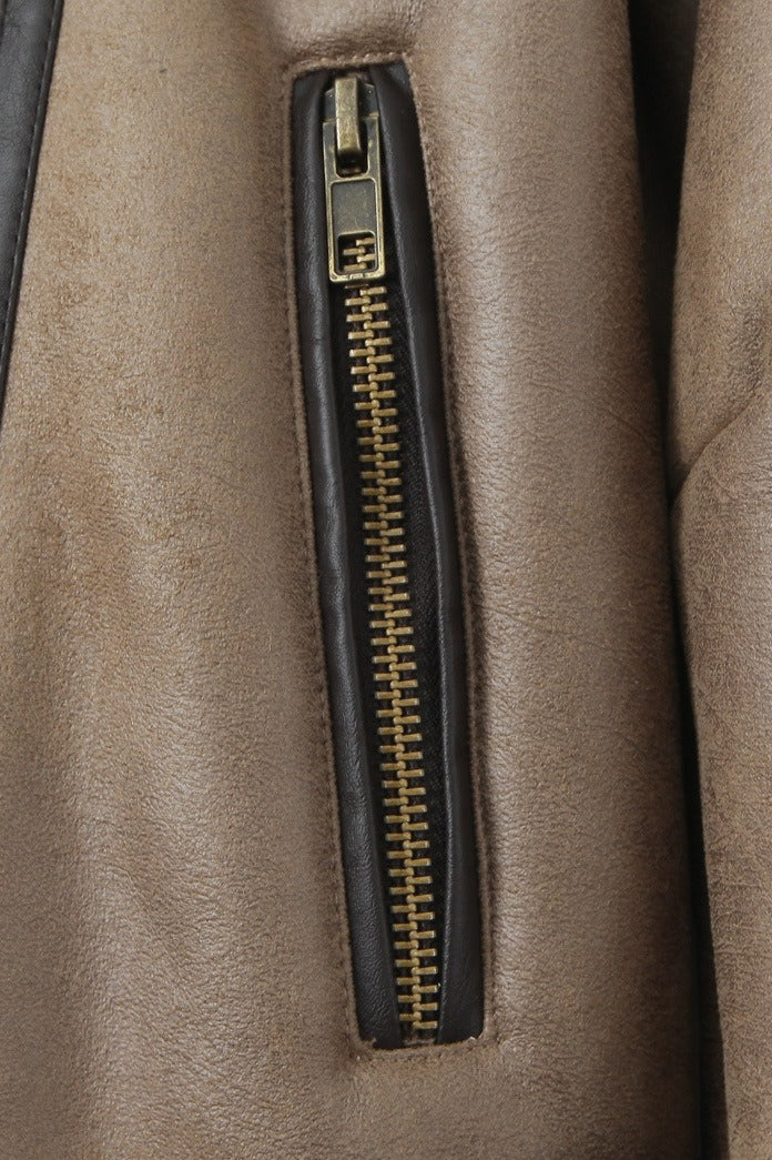 Vintage Patchwork Faux Suede Lapel Long Coat