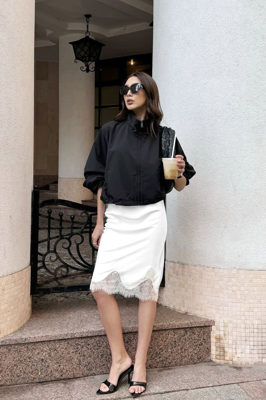White Lace Hem Midi Skirt