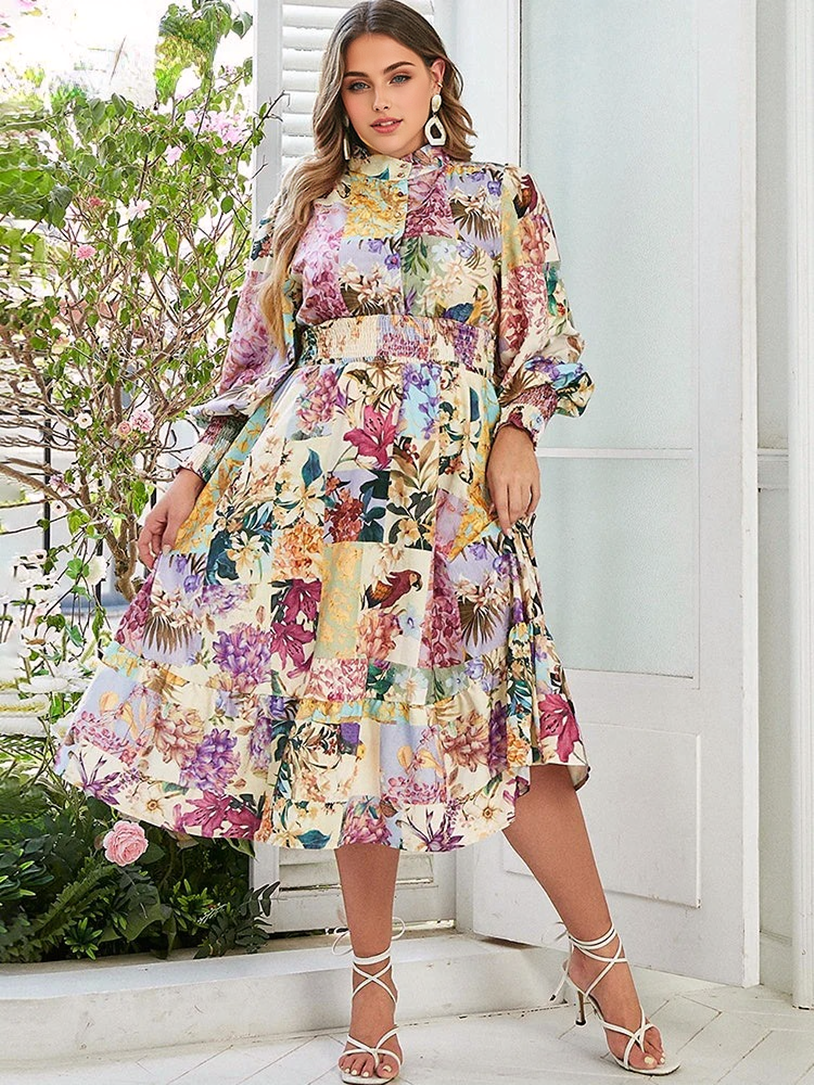 Floral Print Chubby Arrival Casual Midi Dresses 2