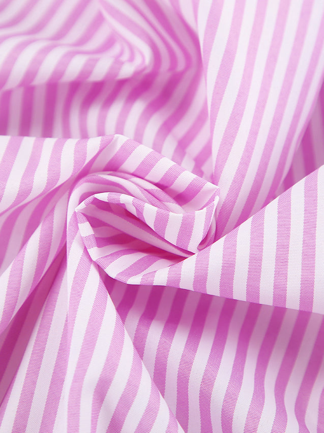 Striped Tie Waist Long Sleeve Blouse - Fashionpara