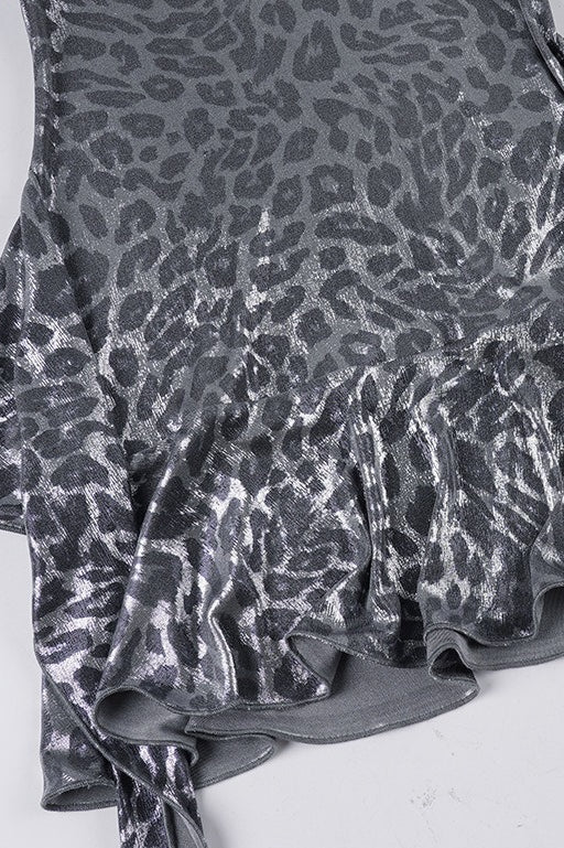 Leopard Print Halter Neck Ruched Ruffle Mini Dress