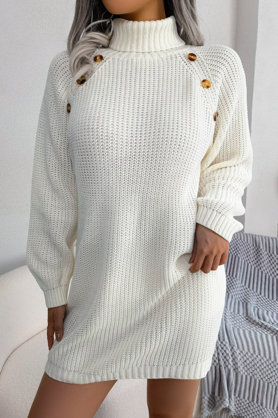 Long Sleeve Button Knit Sweater Dress 6
