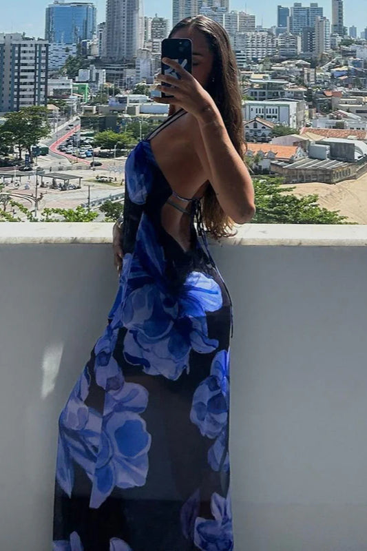 Floral Print Square Neck Bodycon Maxi Dress 4