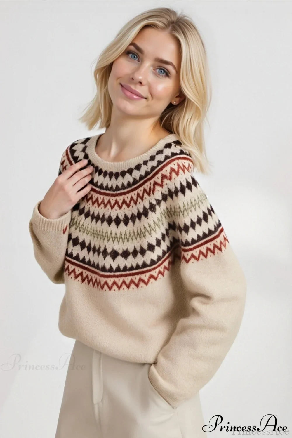 Plus Size Fair Isle Crewneck Sweater from PrincessAce