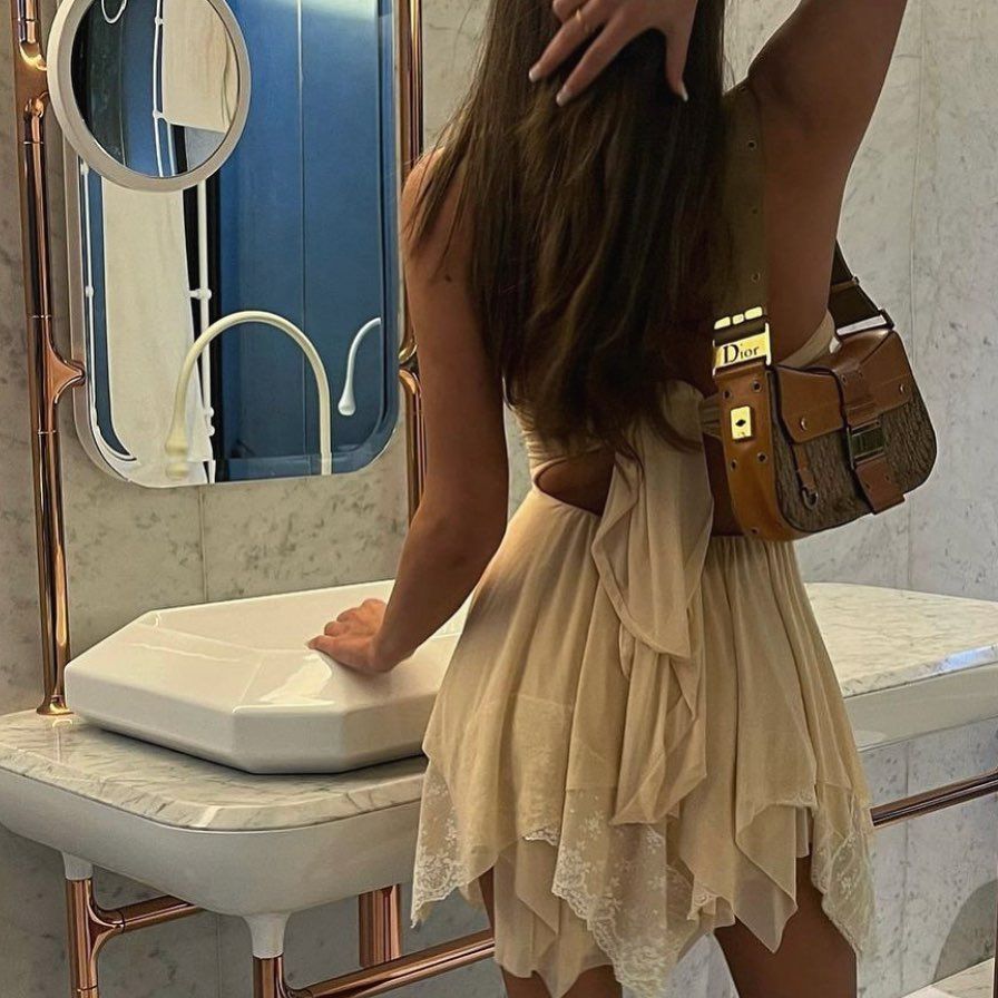 Sheer Mesh Square Neck Long Sleeve Open Back Mini Dress 6