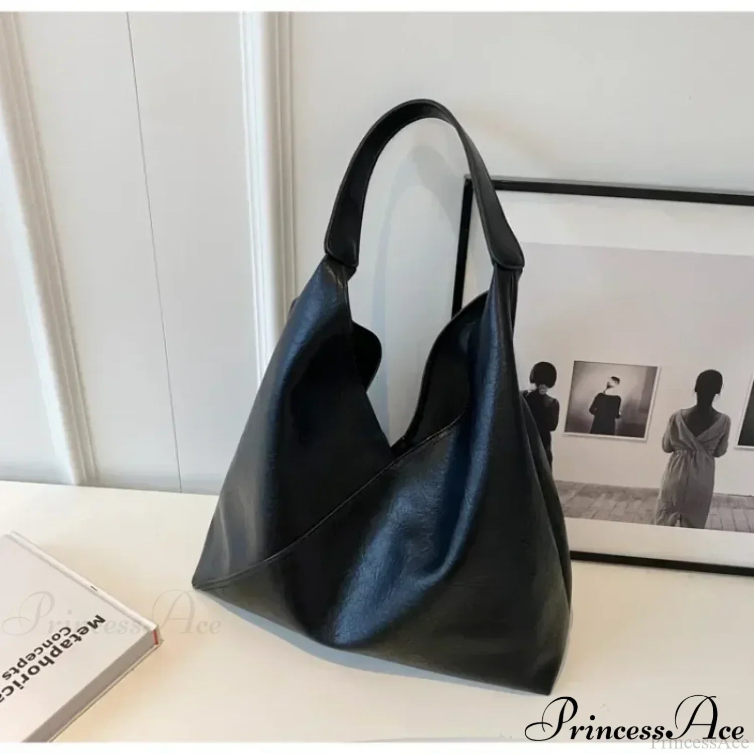 Fashion Leather Big Hobo Shoulder Bag Black / 36x23x14cm shoulder-250126