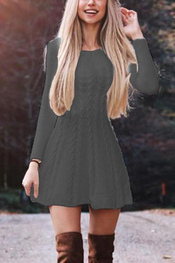 Fashion Solid Color Sweater Dress - Fashionpara