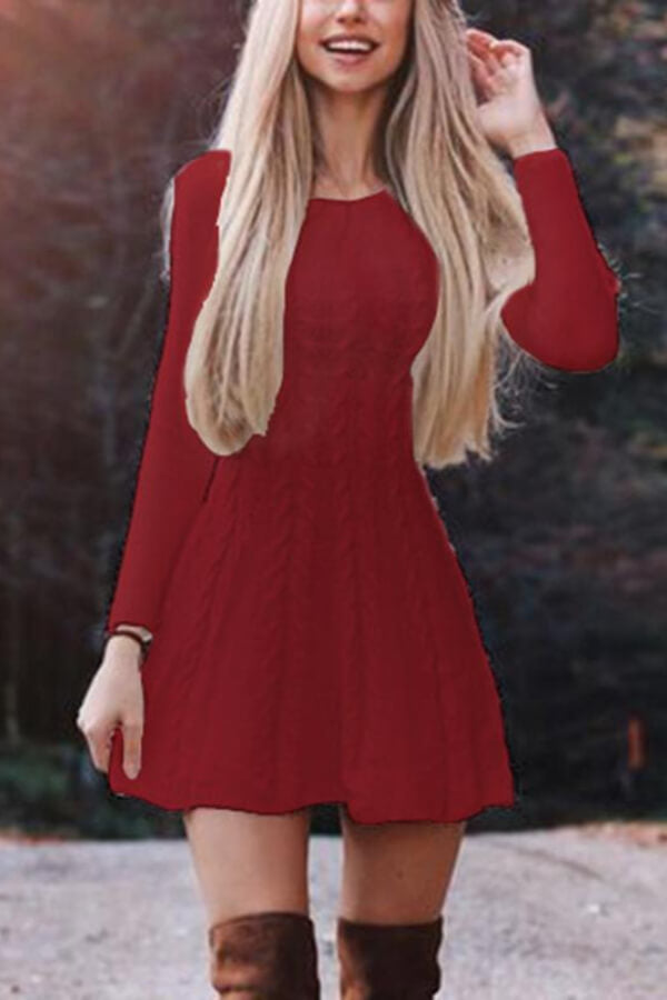 Fashion Solid Color Sweater Dress - Fashionpara