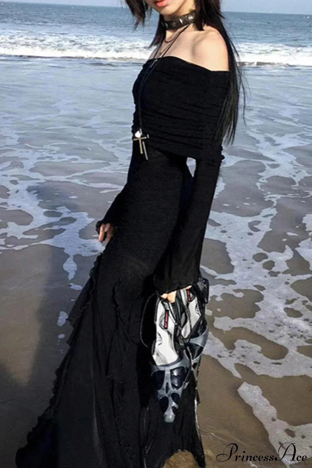 Fashionable Ruffle Hem Split Bodycon Maxi Dress