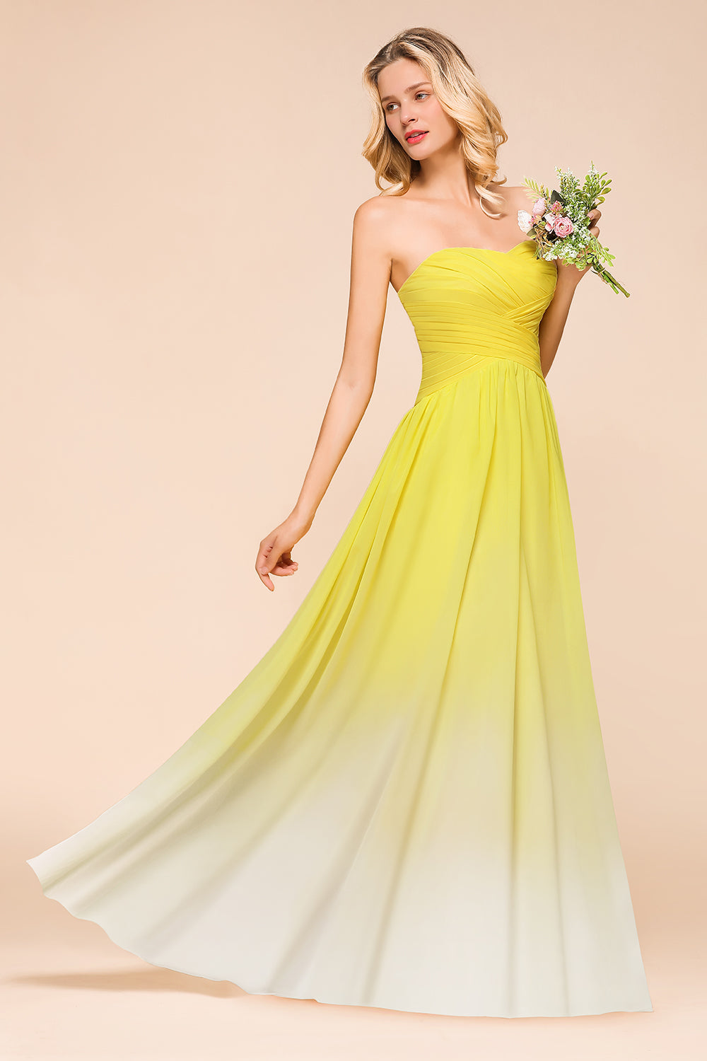 Fashionable Sweetheart Ruffle Yellow Ombre Bridesmaid Dresses - Fashionpara