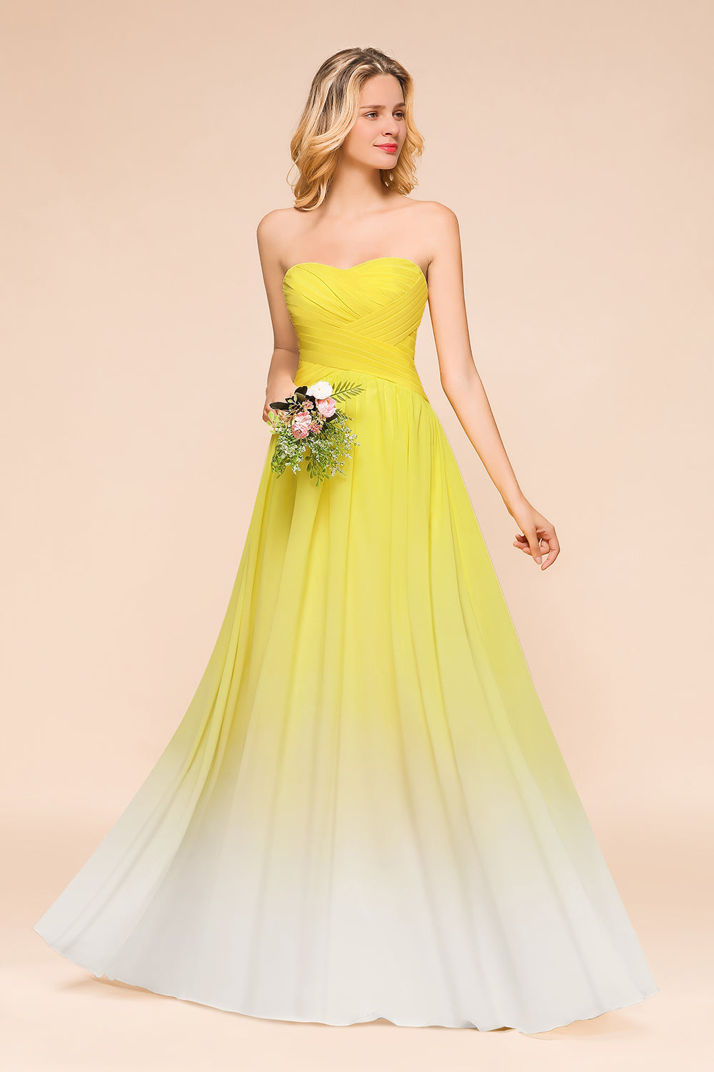 Fashionable Sweetheart Ruffle Yellow Ombre Bridesmaid Dresses - Fashionpara