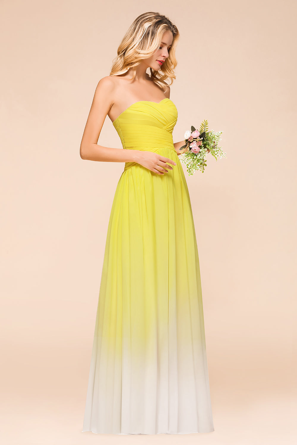 Fashionable Sweetheart Ruffle Yellow Ombre Bridesmaid Dresses - Fashionpara