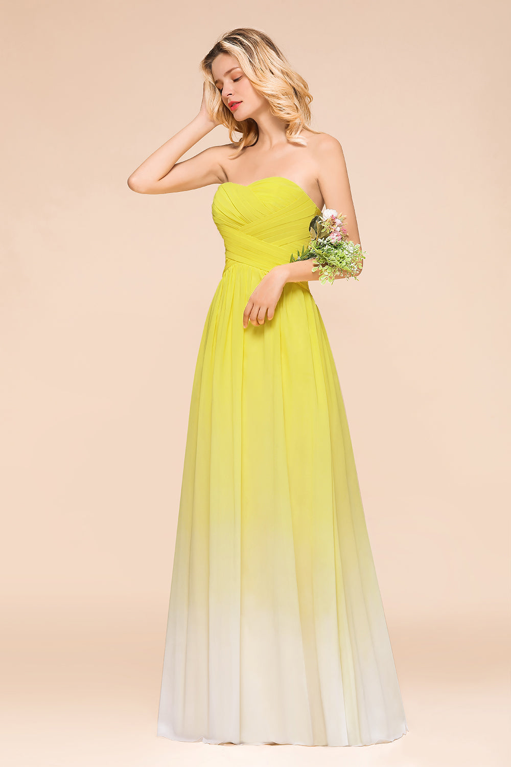Fashionable Sweetheart Ruffle Yellow Ombre Bridesmaid Dresses - Fashionpara