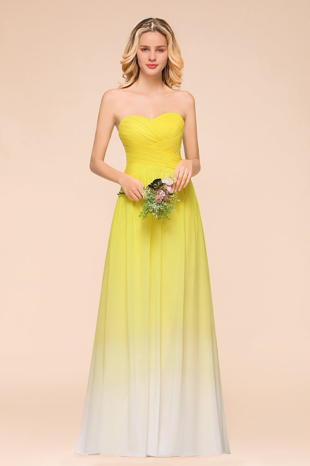 Fashionable Sweetheart Ruffle Yellow Ombre Bridesmaid Dresses - Fashionpara