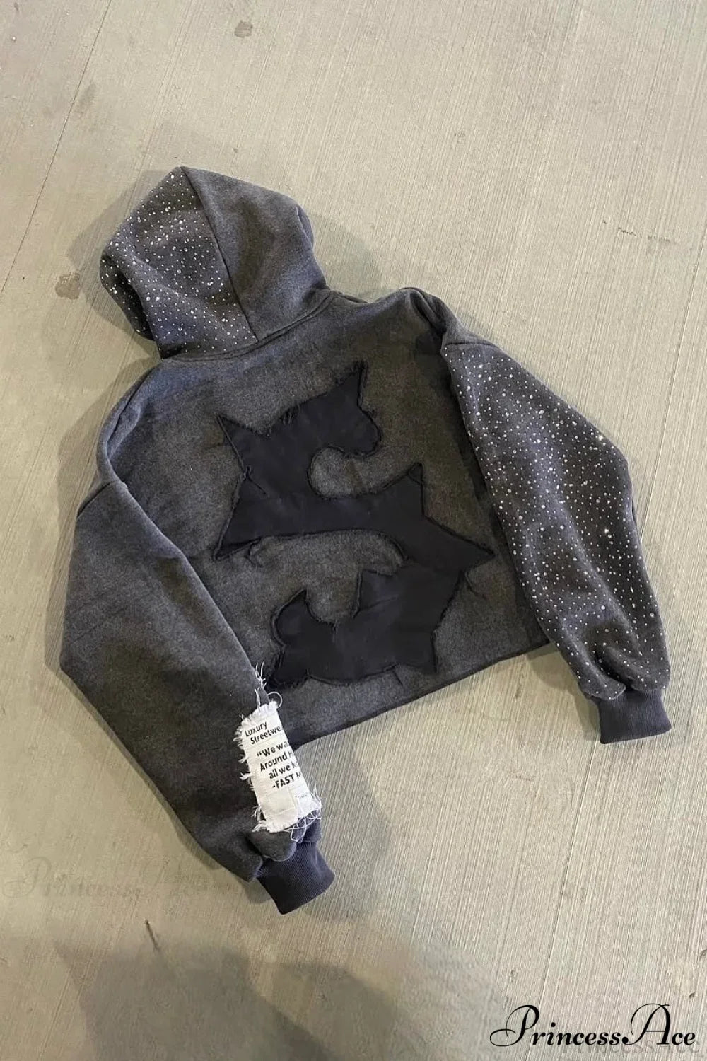 Fast Letter Embroidery Crystal Zip Hoodie