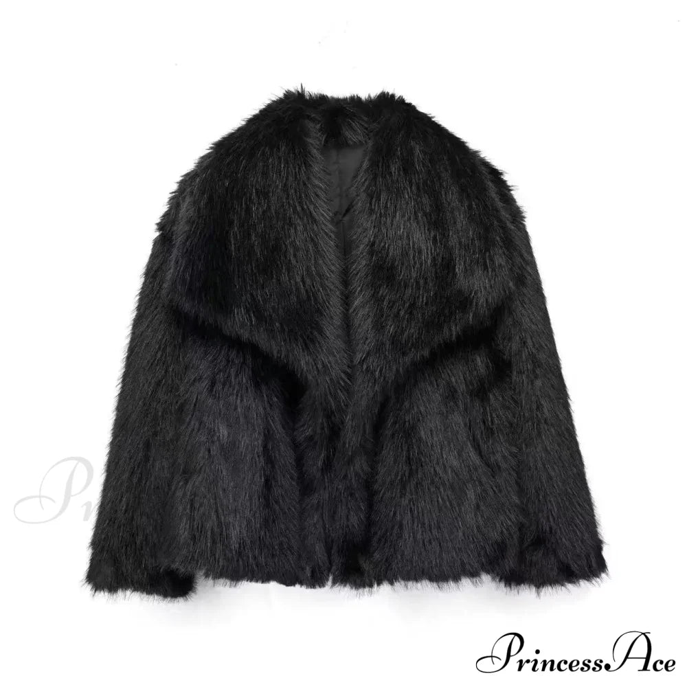 Faux Fur Lapel Autumn Winter Coat Black / Xs Coats-241208