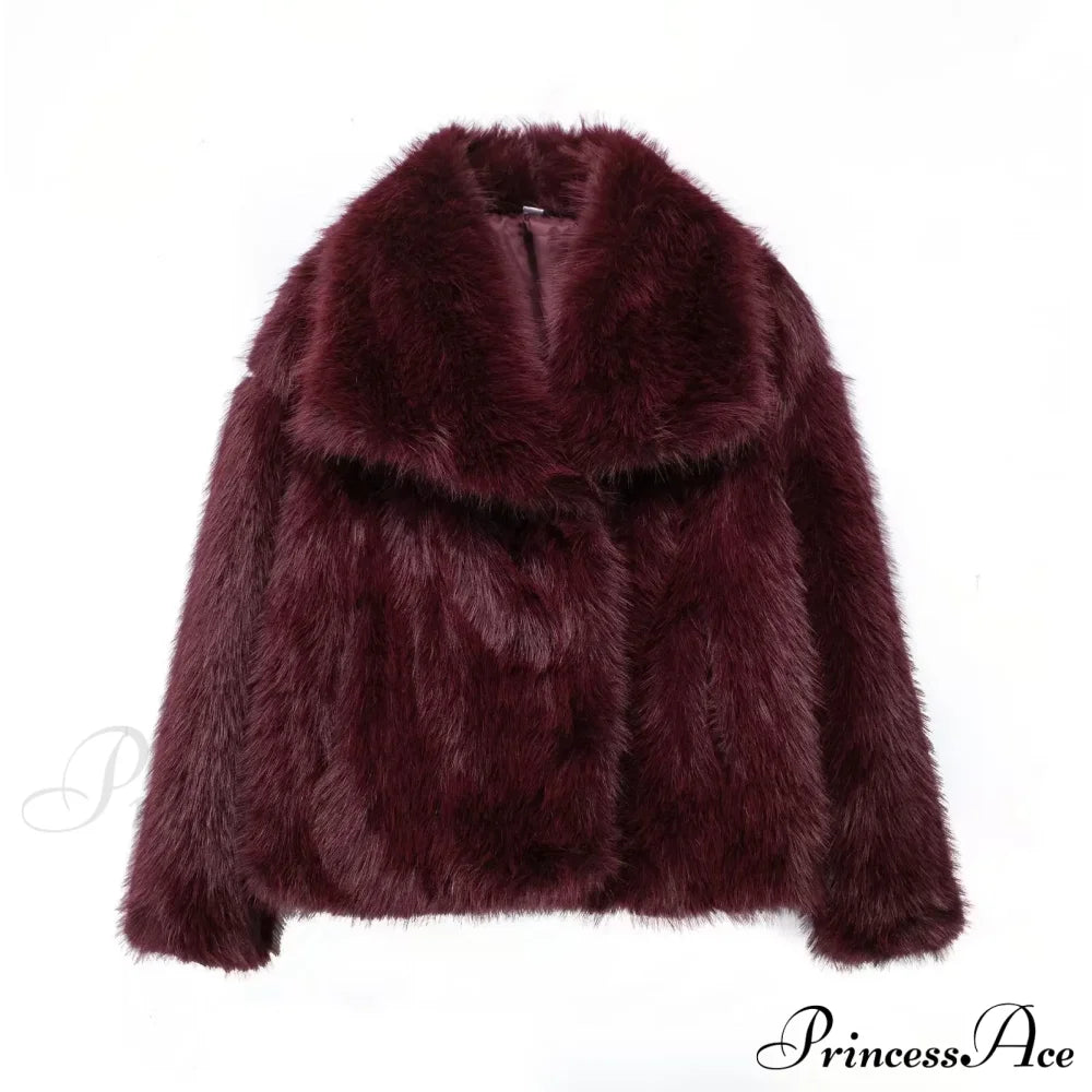 Faux Fur Lapel Autumn Winter Coat Red / Xs Coats-241208