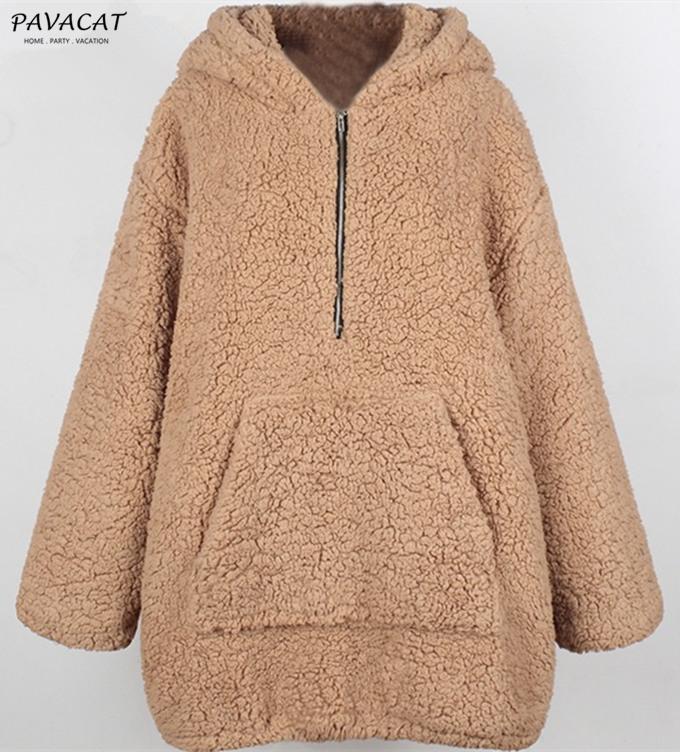 Thick Hooded Teddy Coat in Luxurious Faux Lambswool