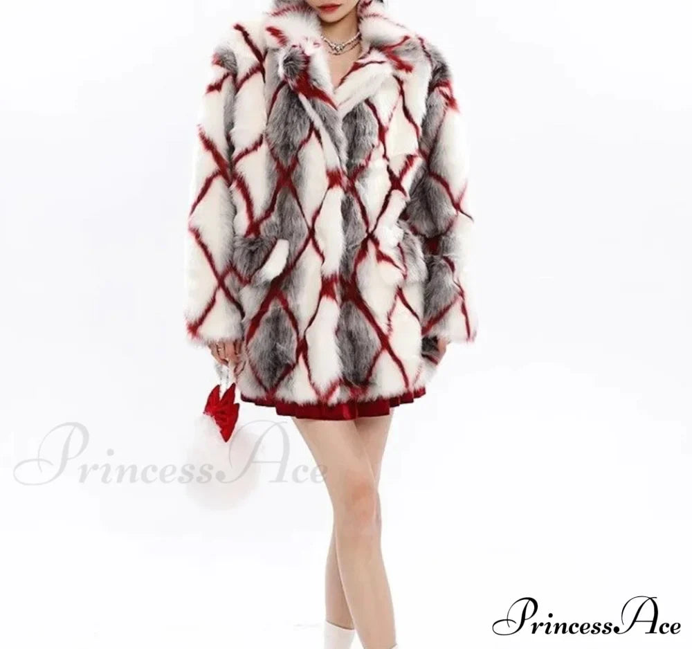 Faux Mink Fur Red Coat