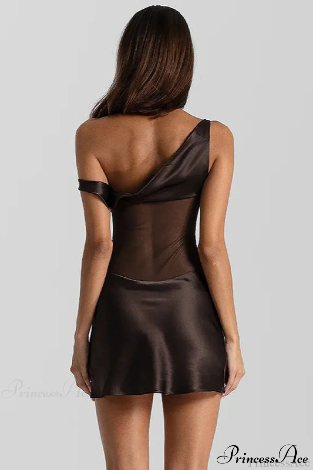 Faux Silk One-Shoulder Tulle Paneled Party Dress