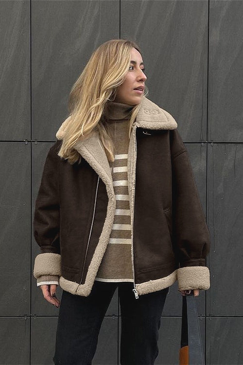 Vintage Oversized Suede Sherpa-Lined Coat for Ultimate Warmth