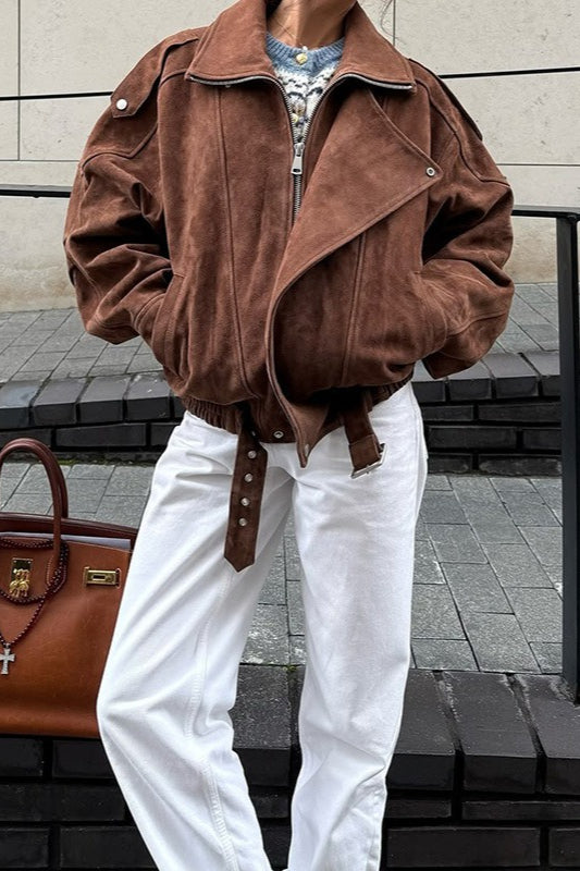 Maillard Brown Cropped Loose Jacket