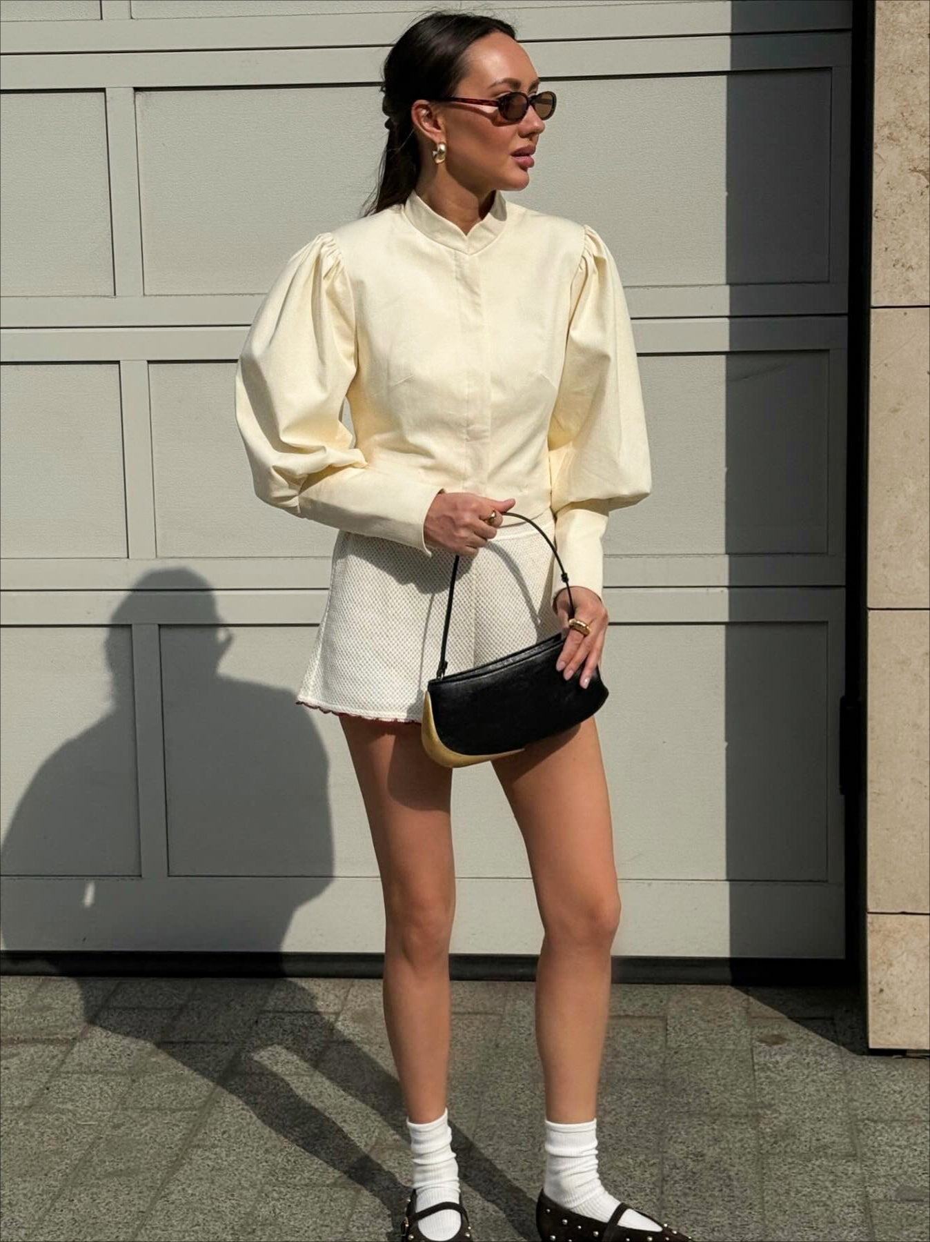 Stand Collar Puff Sleeve Blouse