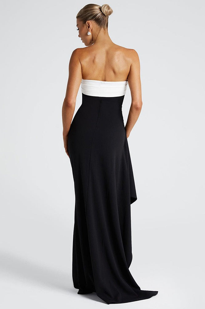Strapless Contrast Band High Slit Mermaid Gown