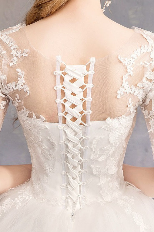 Lace Illusion Half Sleeve Tulle Ball Gown 4