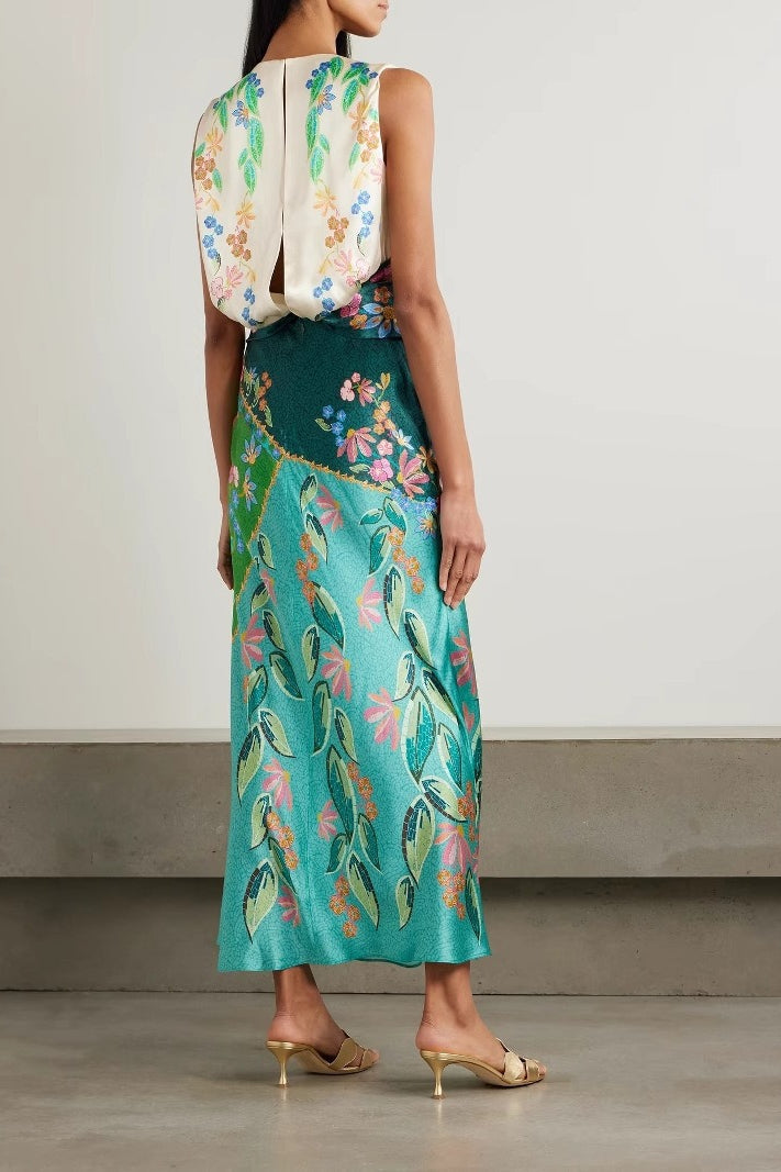 Satin Knot Front Sleeveless Midi Dress