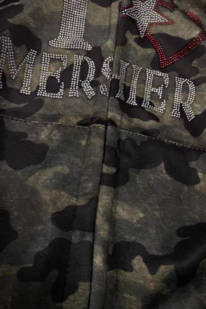 Camo Faux Fur Zip Short Hoodie - Fashionpara