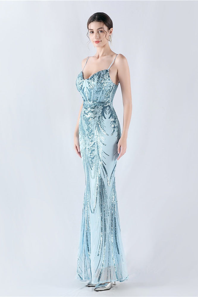 Sequin Spaghetti Strap Sweetheart Mermaid Formal Gown - View 2
