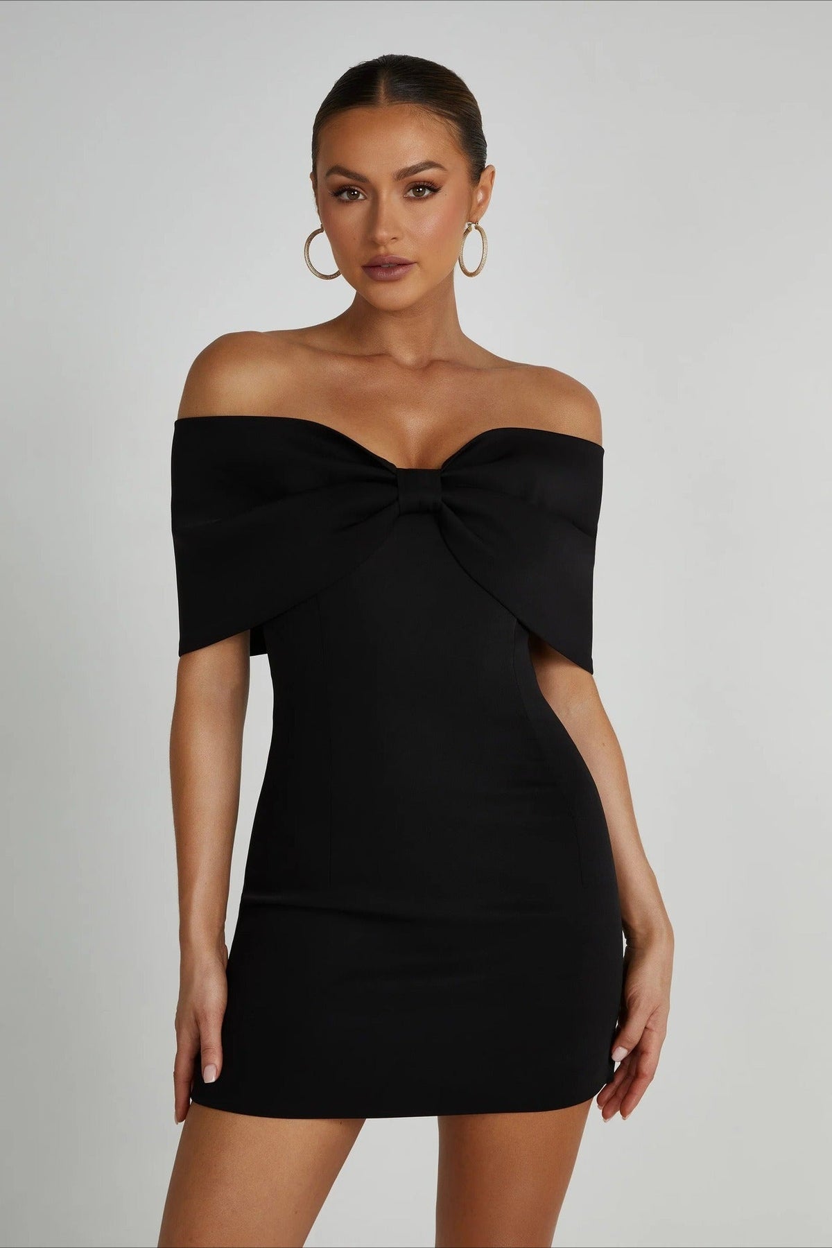 Off Shoulder Bow Detail Bodycon Cocktail Mini Dress - View 11