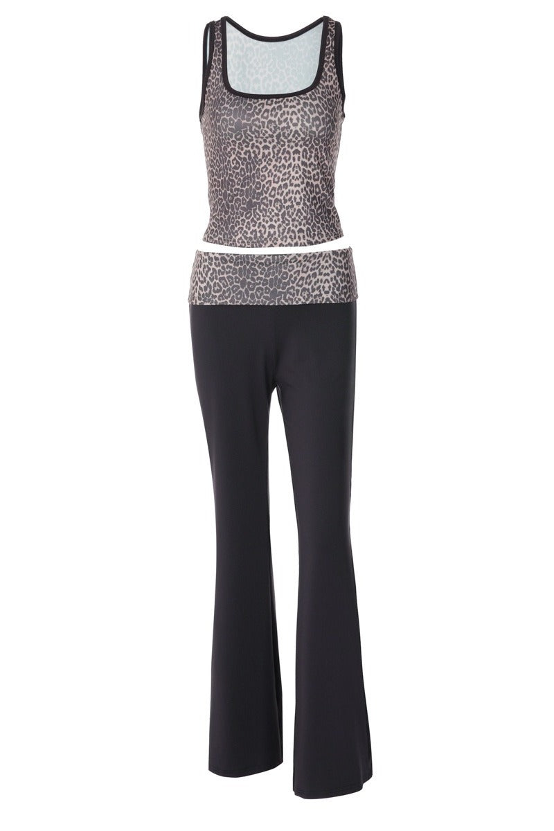 Sexy Leopard Flare Pants Two Piece Set