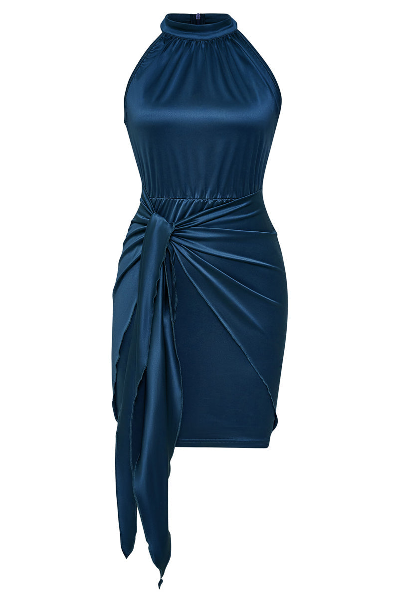 Solid Halter Neck lace-up Mini Dress Fashionpara