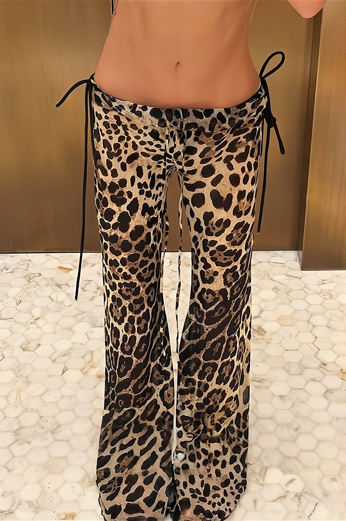 Leopard Print Side Tie Flared Pants