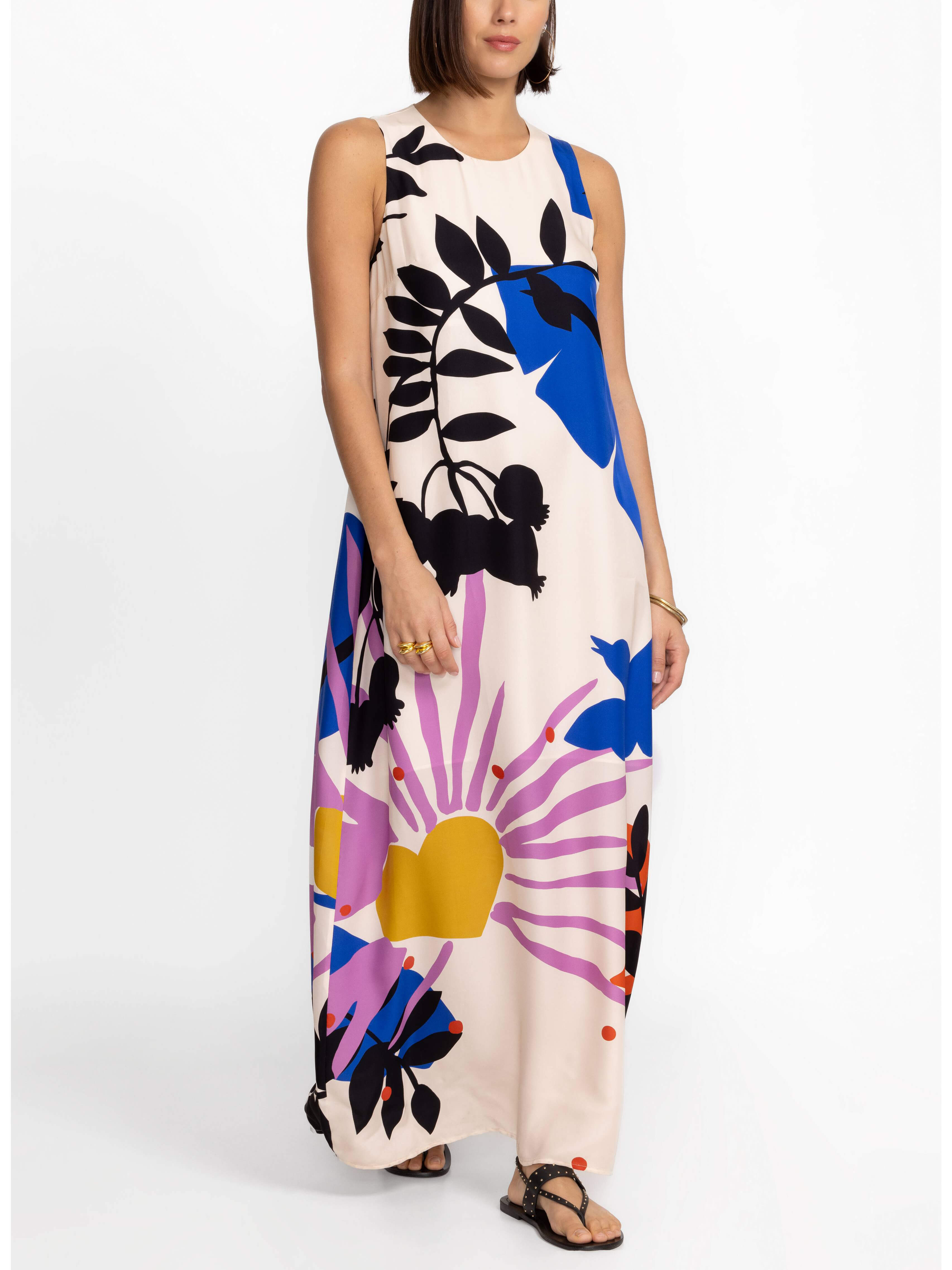 Satin Art Floral Print Maxi Dress - Fashionpara