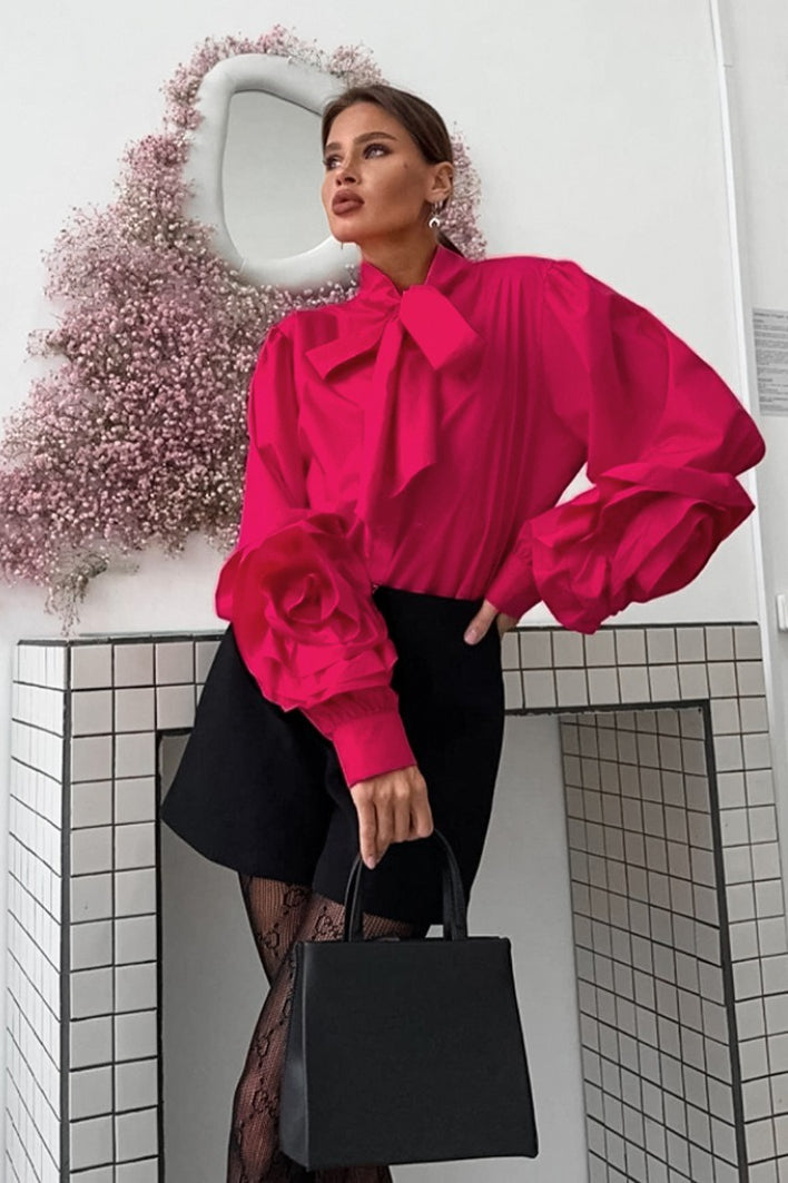 Lantern Sleeve Floral Tie Blouse