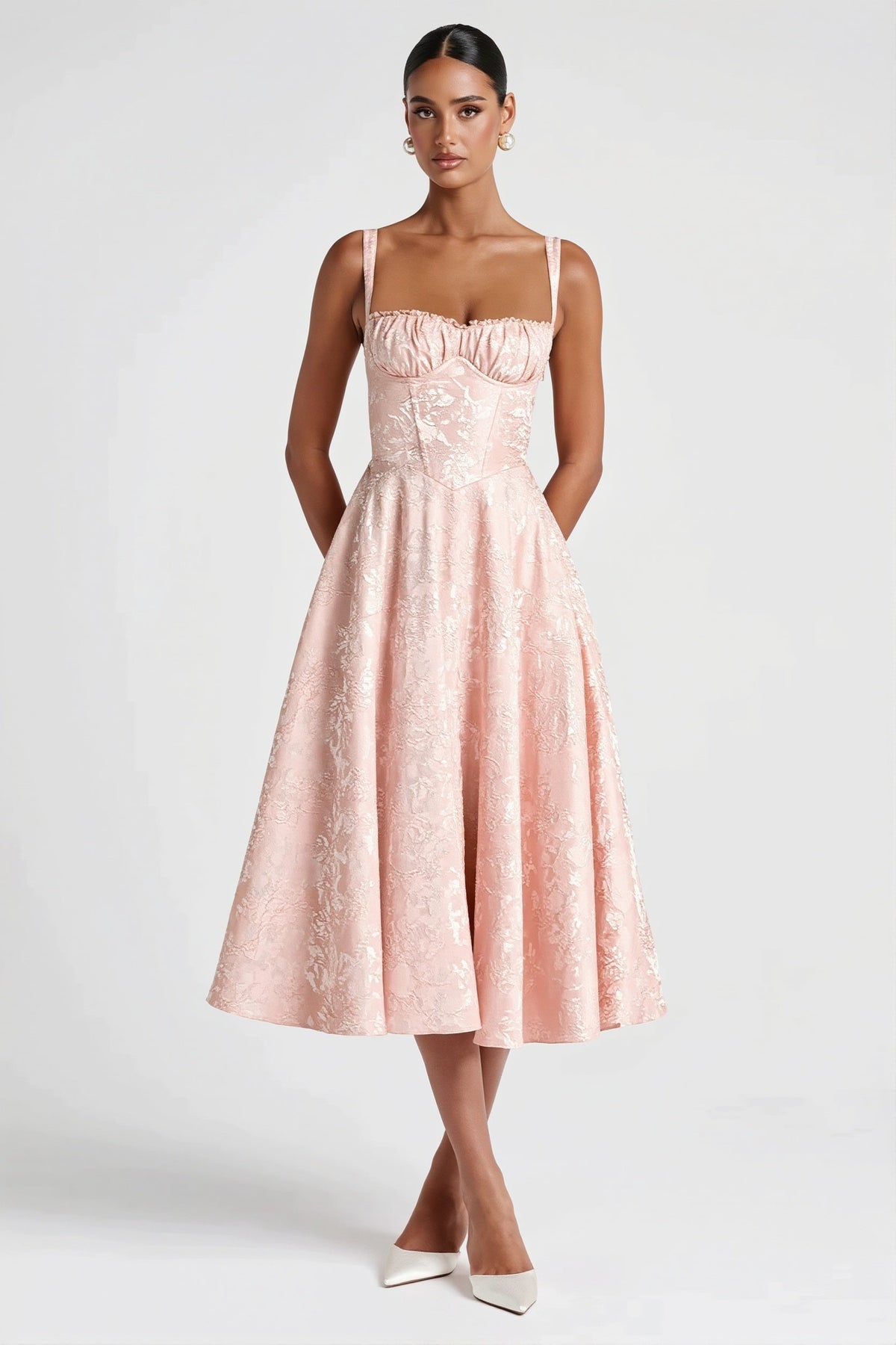 Jacquard Corset Sweetheart Fit and Flare Midi Dress 2