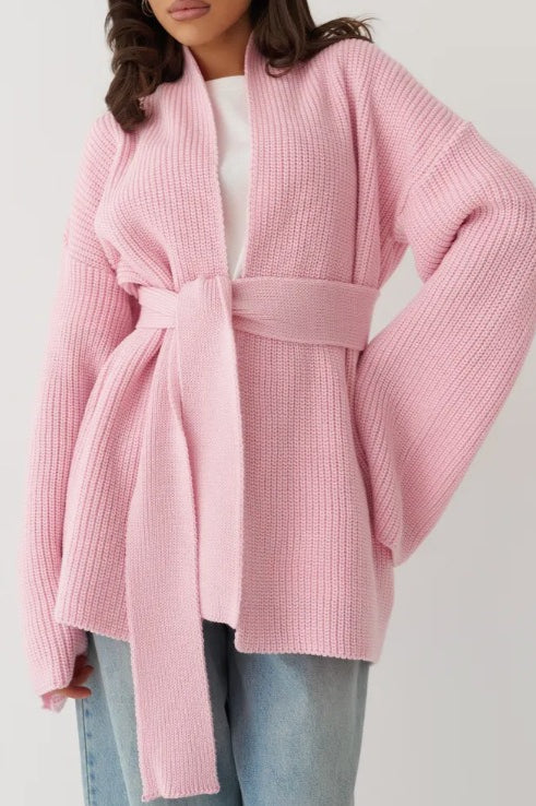 Chic Oversized Belted Knit Cardigan for Effortless Style