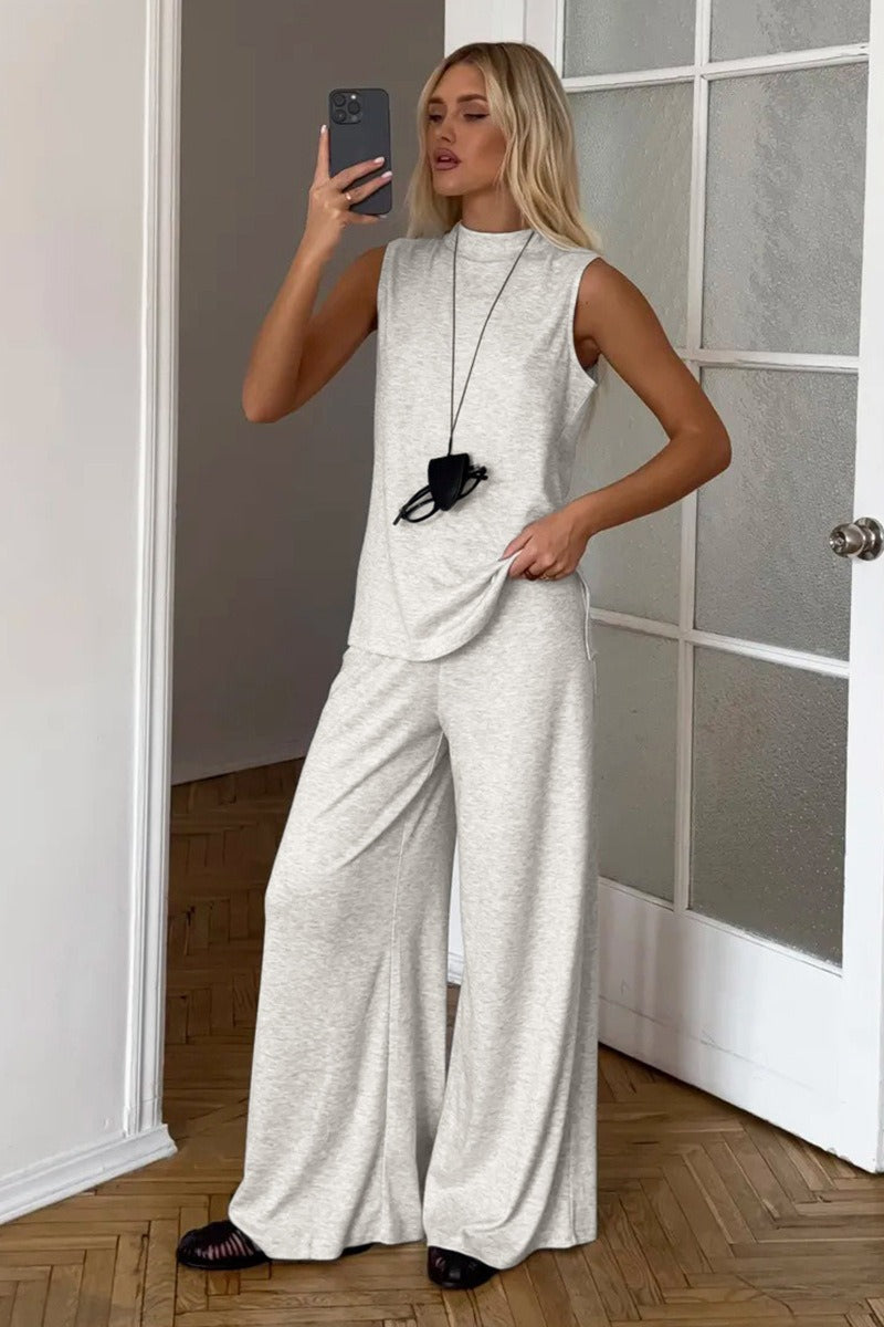 Sleeveless Lounge Top Wide Leg Pants Set