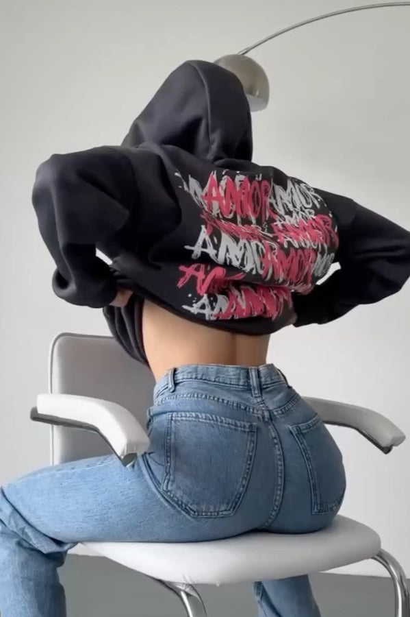 Oversized Letter Print Hoodie