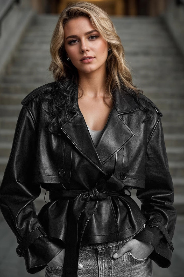 Chic Cropped Leather Coat for Effortless Street Style