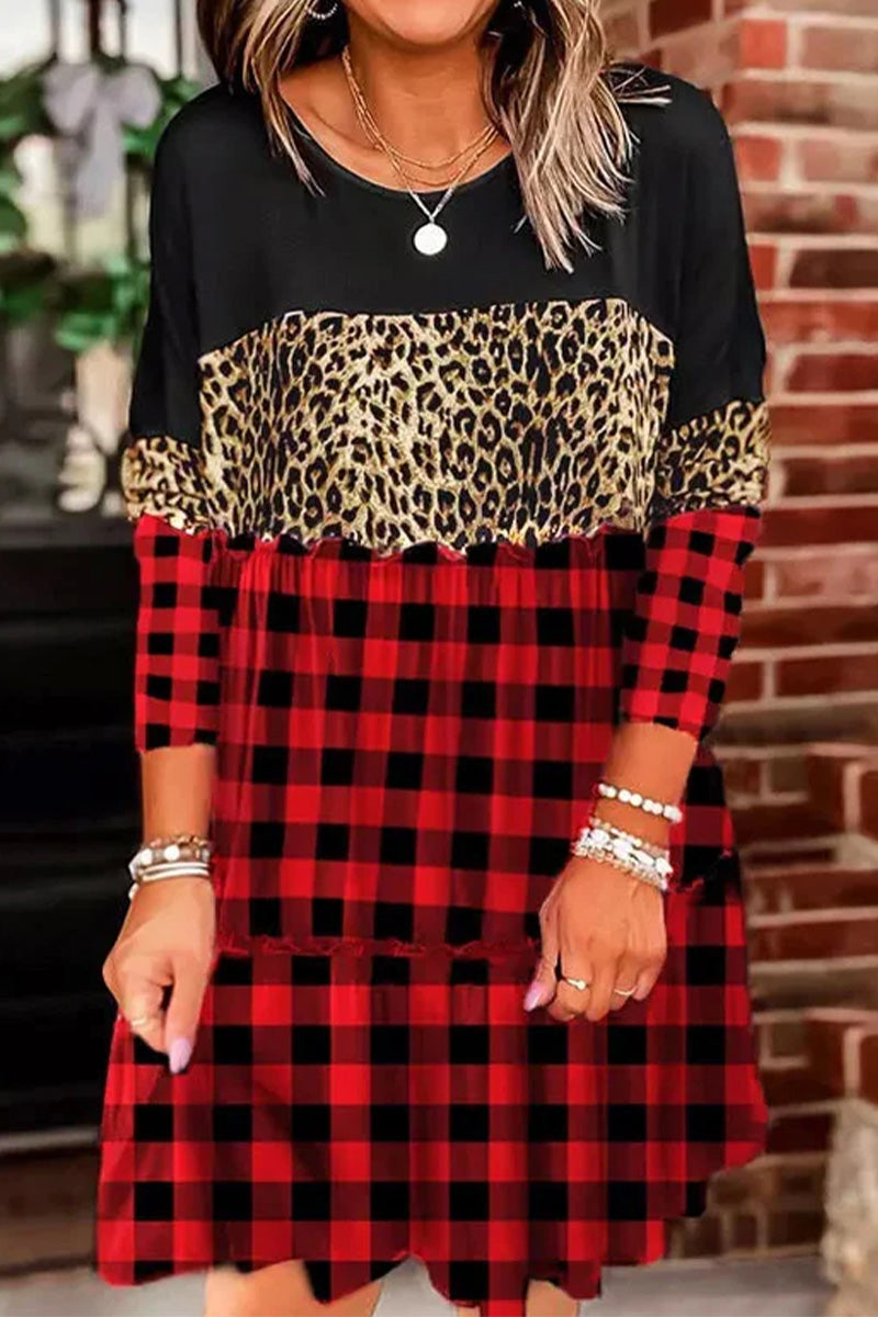 Leopard Buffalo Check Ruffle Dress  Fashionpara