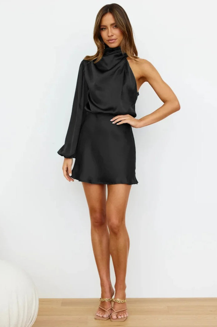 Satin One Shoulder Mini Dress - View 6