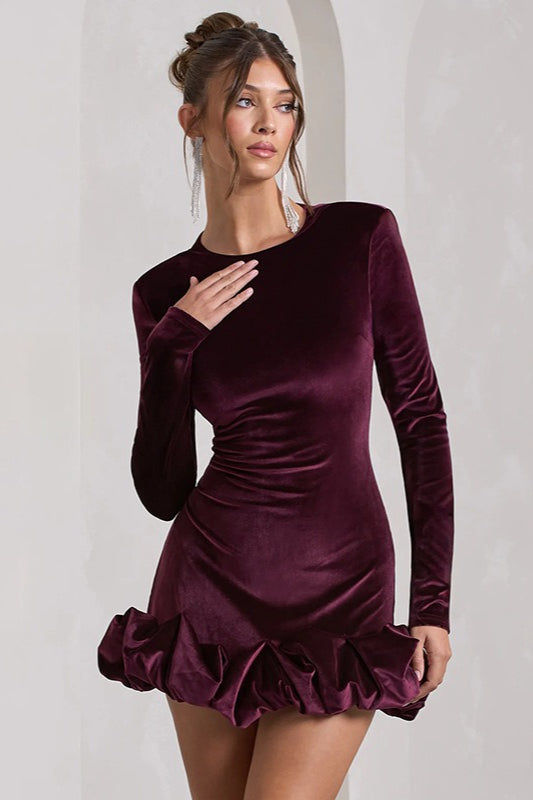 Velvet Ruffle Hem Party Dress - View 2
