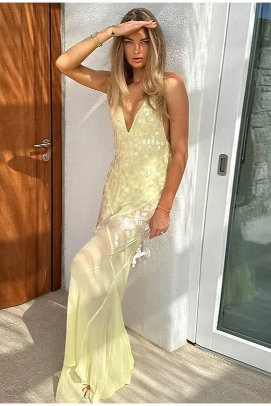 Sexy Sequins Backless Maxi Dress - View 3