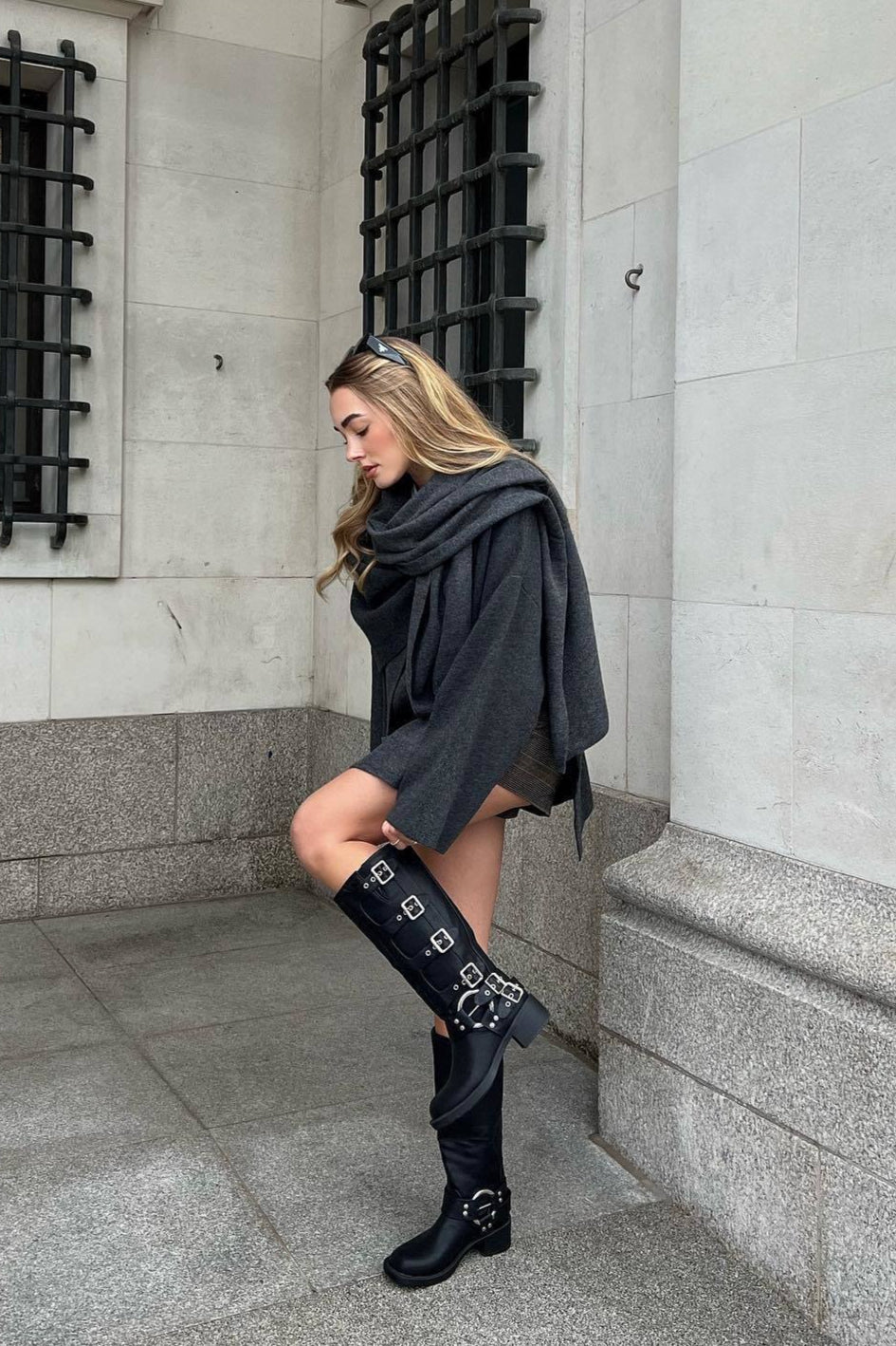 Cropped Knit Asymmetric Scarf Collar Coat - Fashionpara