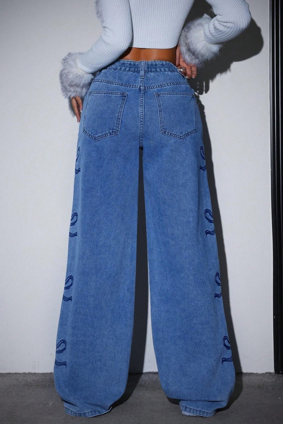 High Waist Washed Bow Tie Jeans